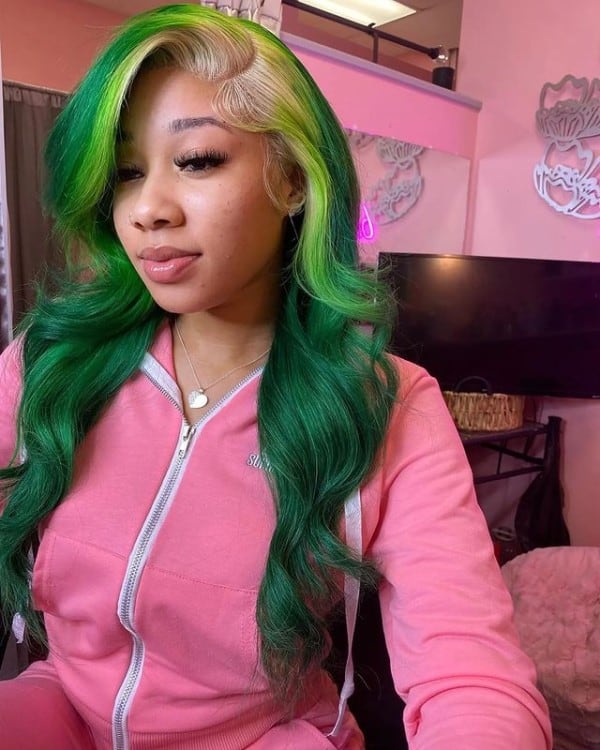Green Color V Part Wig