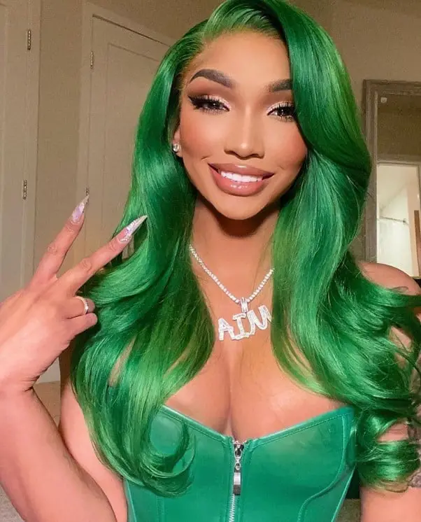 Green Wig Side Swept Look