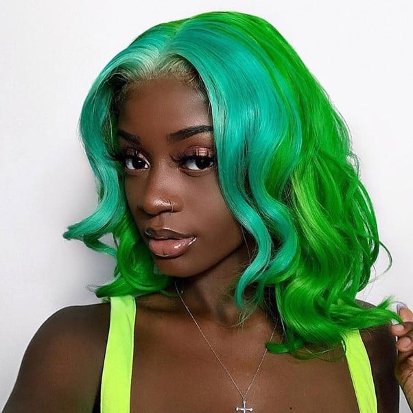 Green Wig With Blue Highlights