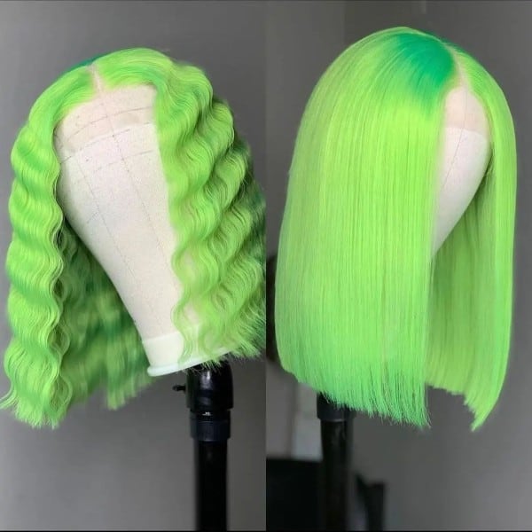 Lime Green V Part Wig