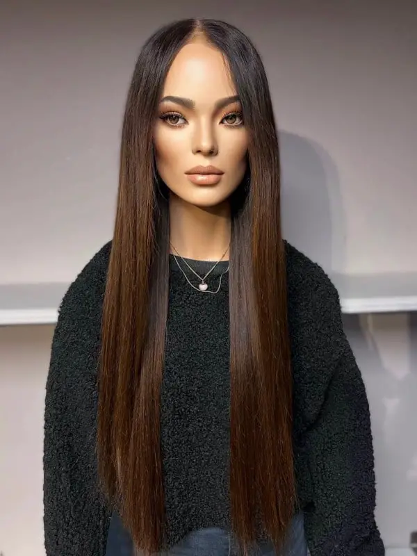 Long Brown Human Hair Wig