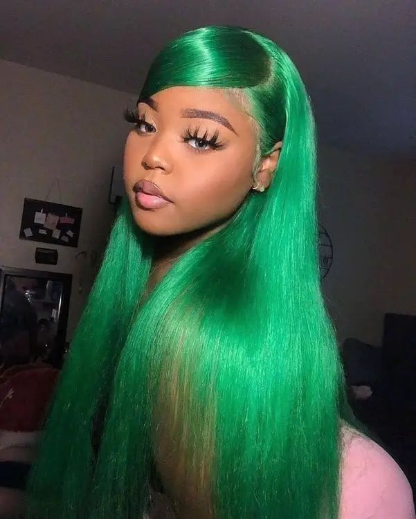 Long Green Wig With Bangs