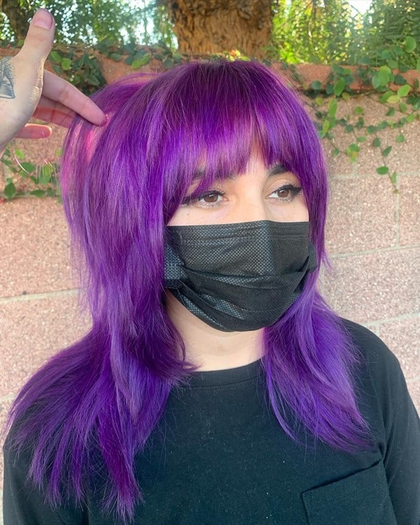 Purple Hair With Bangs Look