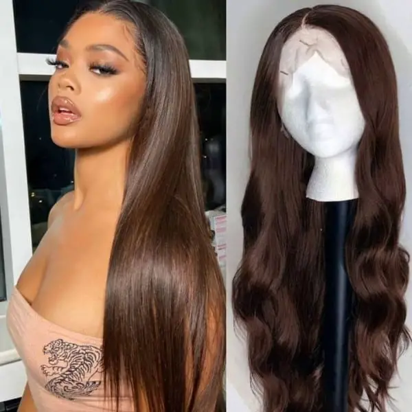 Super Long Brown V Part Wig