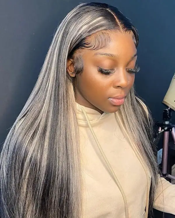 V Part Wig Straight With Highlights