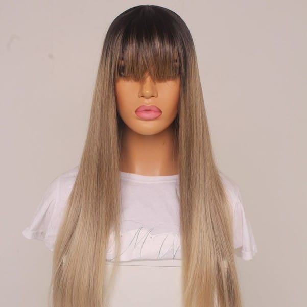 Ash Blonde Wig With Bangs