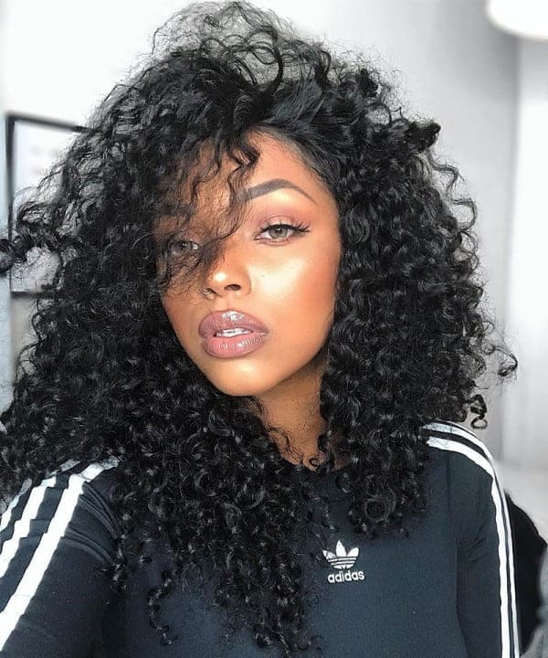Black Curly Wig With Bangs