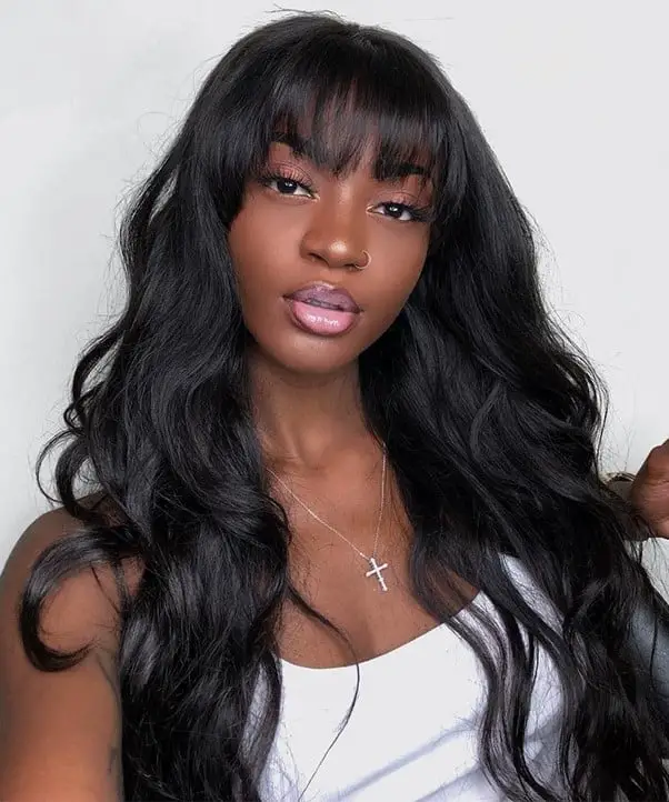 Black Hair With Bangs Glueless Wig