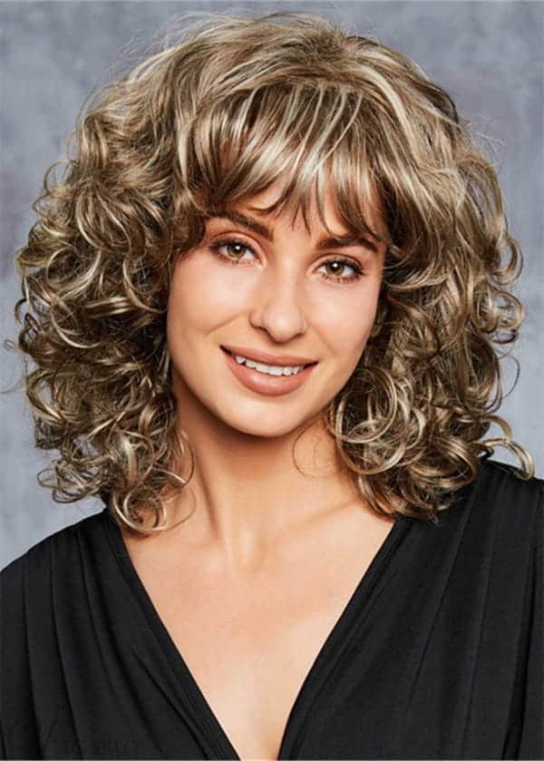 Blonde Curly Hair Wig With Bangs