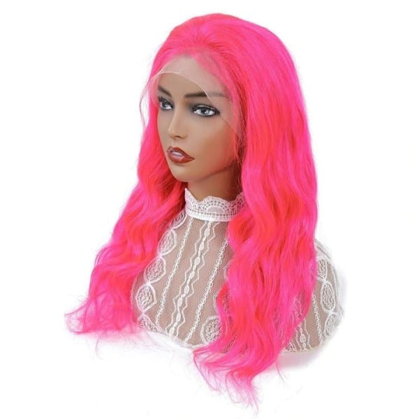 Bright Pink Lace Front Wig Wavy