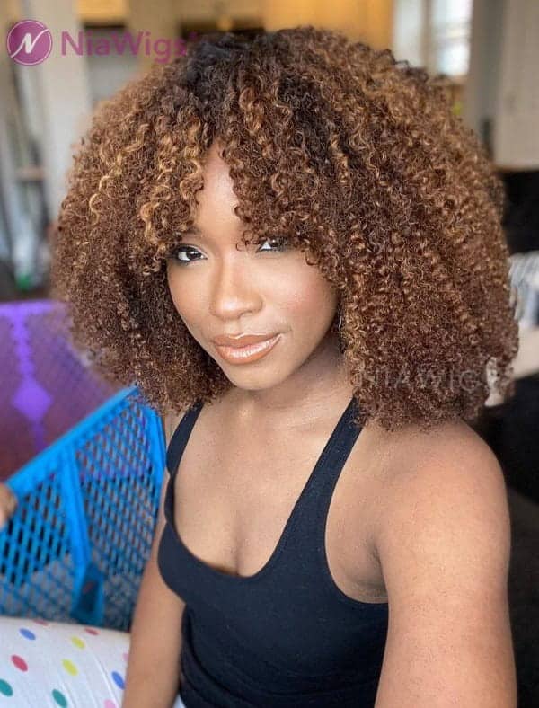 Brown Afro Curly Wig With Bangs