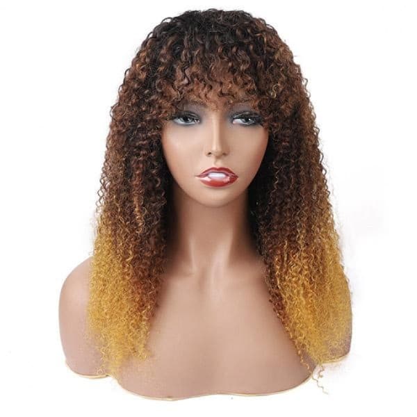 Brown Ombre Curly Wig With Bangs