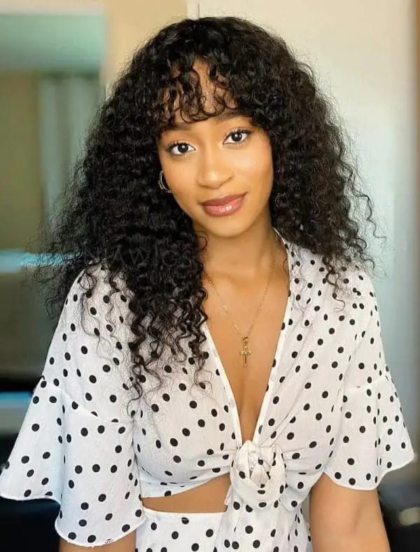 30+ Curly Wigs With Bangs You Can Shop Online (2023 Update) 10 Dark Brown Curly Wig With Bangs