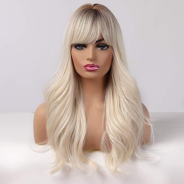 Icy White Blonde Wig With Bangs