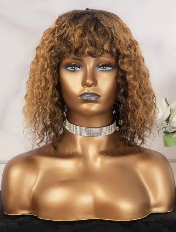Light Brown Curly Wig With Bangs