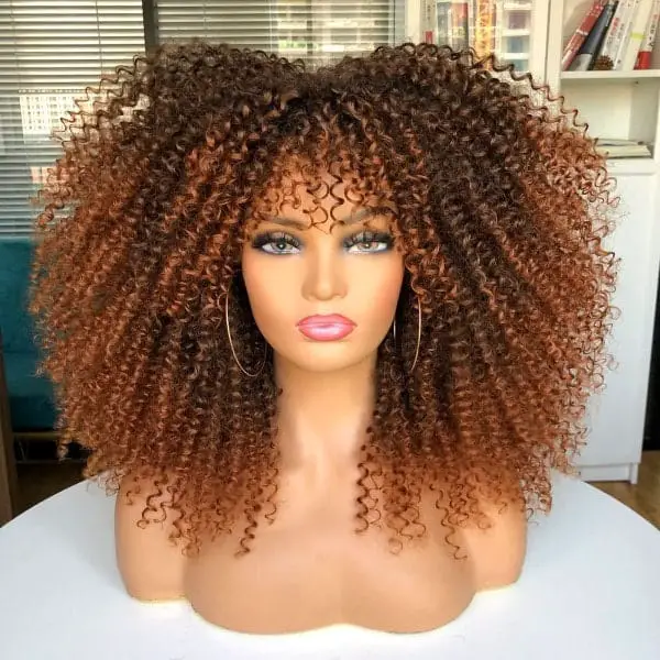Long Afro Curly Wig With Bangs