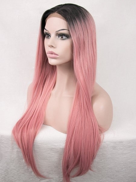 Long Pink Glueless Lace Frontal Wig