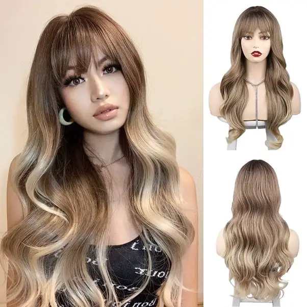 Ombre Blonde Wig With Bangs-