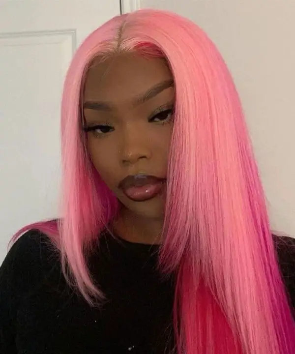 Pink Lace Front Wig With Highlights