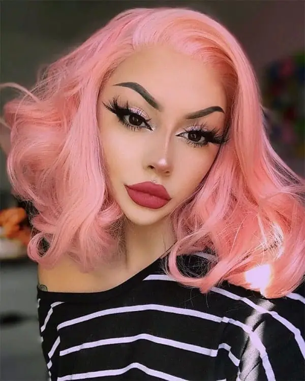 Synthetic Pink Lace Front Wig Half-up Half-down